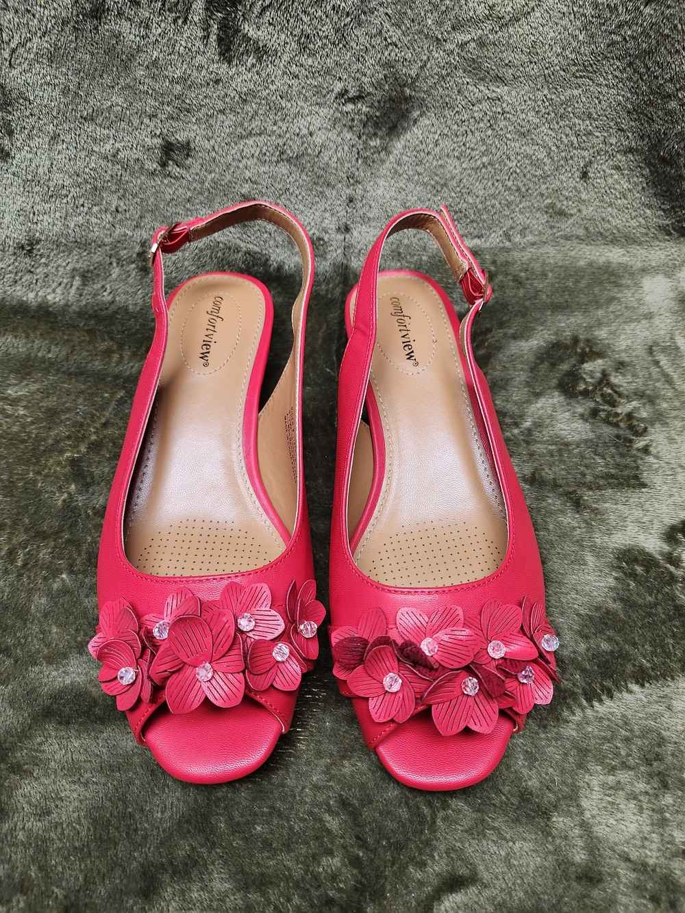 comfortview Red Floral Slingback Peep-Toe Sandals
